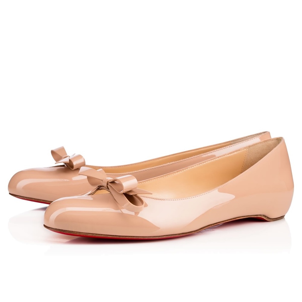 CHRISTIAN LOUBOUTIN VINODO NUDE PATENT LEATHER BOW FLAT SIZE 41.5
